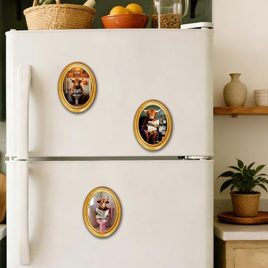 1/3/6Pcs Toast Avocado Cat Refrigerator Magnet with Oval Wooden Frame Kitten Fridge Magnet Home Kitchen Office Decoration Animal Lover Gift