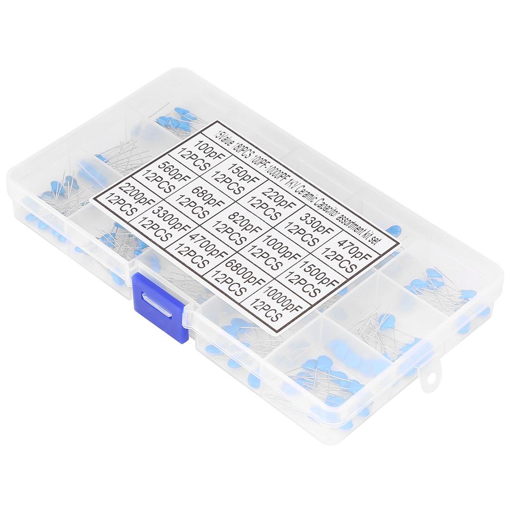 180Pcs 100pF 10000pF 15 Value 1kV High Voltage Ceramic Capacitors Assortment Kit