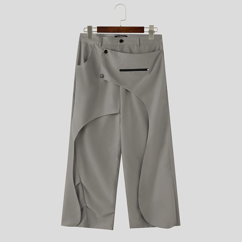 INCERUN Men Zip-up Waist Pockets Irregular Splicing Casual Long Pants Trousers 4XL