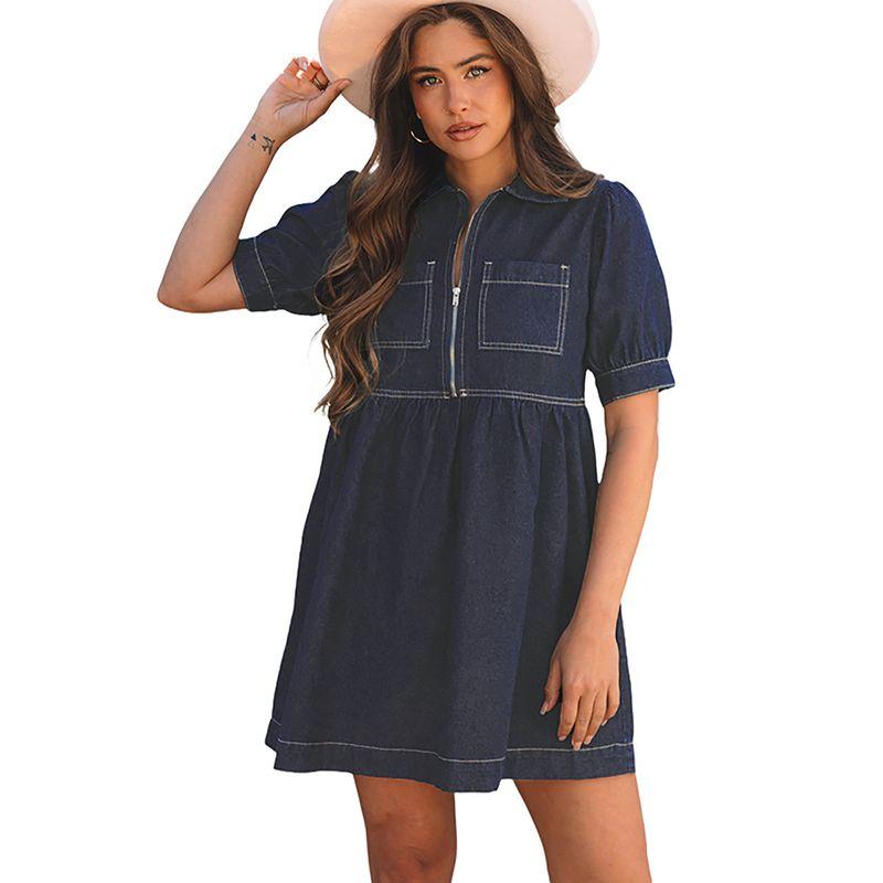 

American Shiying Literary Style Retro Puff Sleeve Dress Female 2025 Spring/Summer New Arrival High Waist Denim Skirt Dark blue M code fits (55.00 kg-62.50 kg