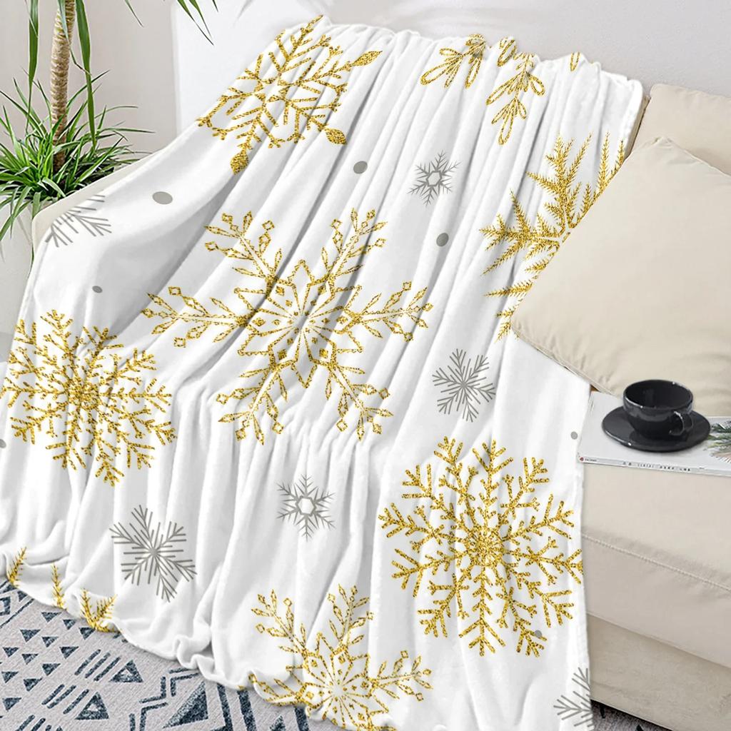 Golden Snowflake Christmas Throw Blanket Soft Plush Warm Sofa Throw Holiday Gift Home Textile