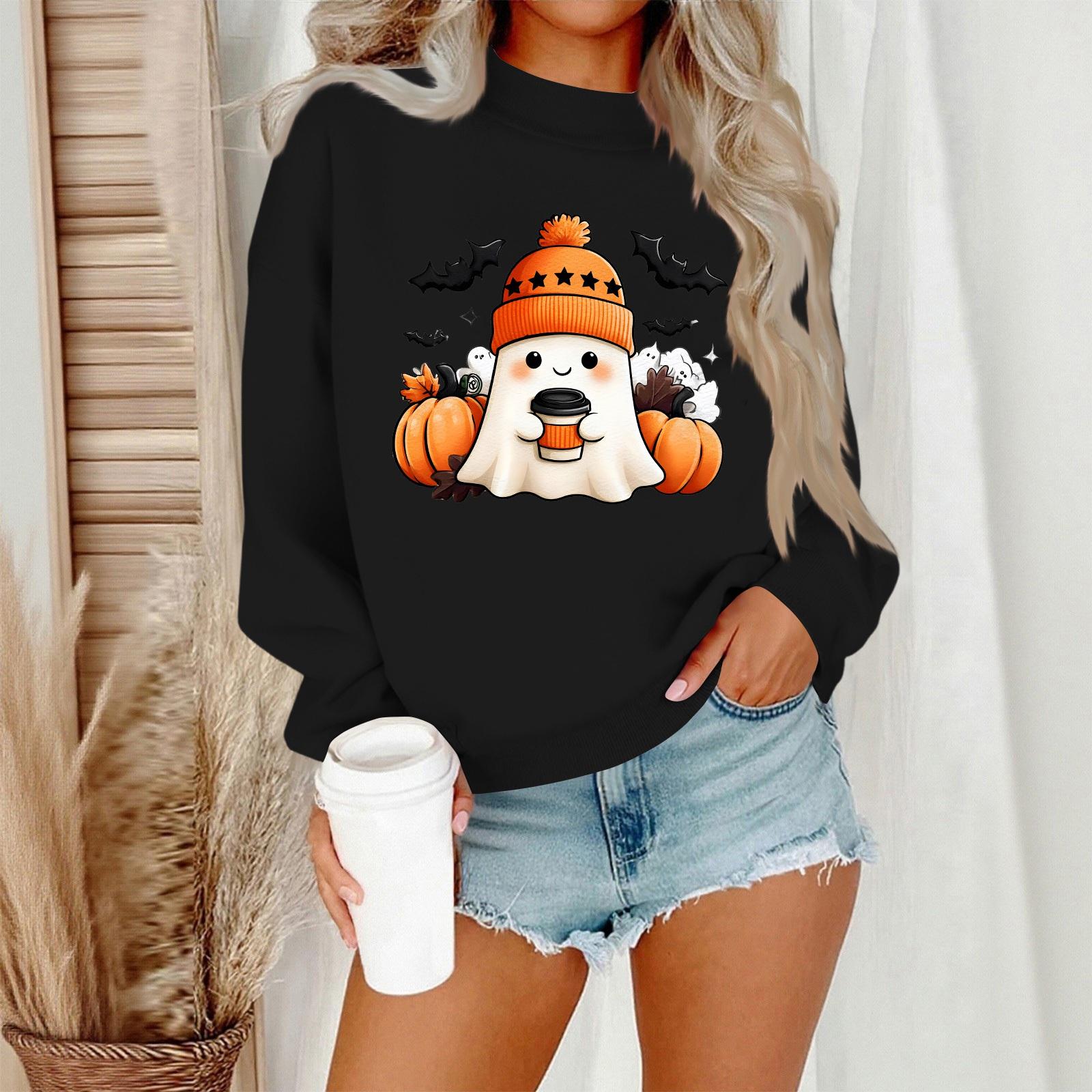 

Женский повседневный модный свитшот с круглым вырезом и длинными рукавами с принтом на Хэллоуин L