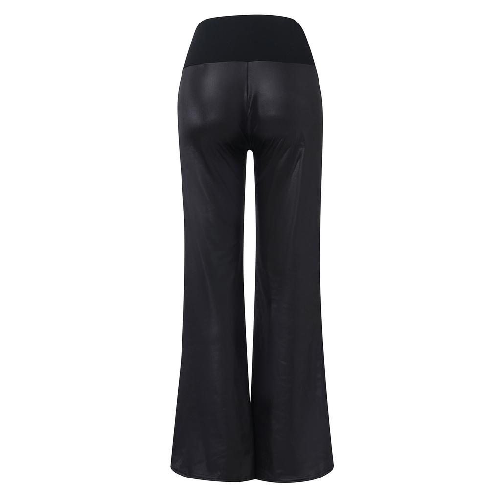Damen Schlaghose mit Einsätzen aus Kunstleder, schmale Passform, Schlaghose, weite Hose
