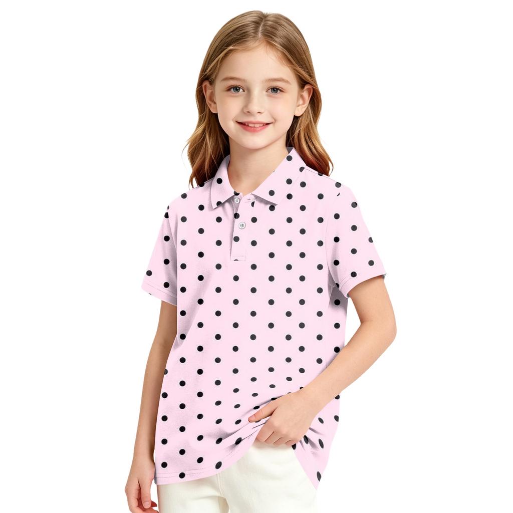 Girls Polka Dot School Uniform T-Shirt Casual Top for Everyday School Wear