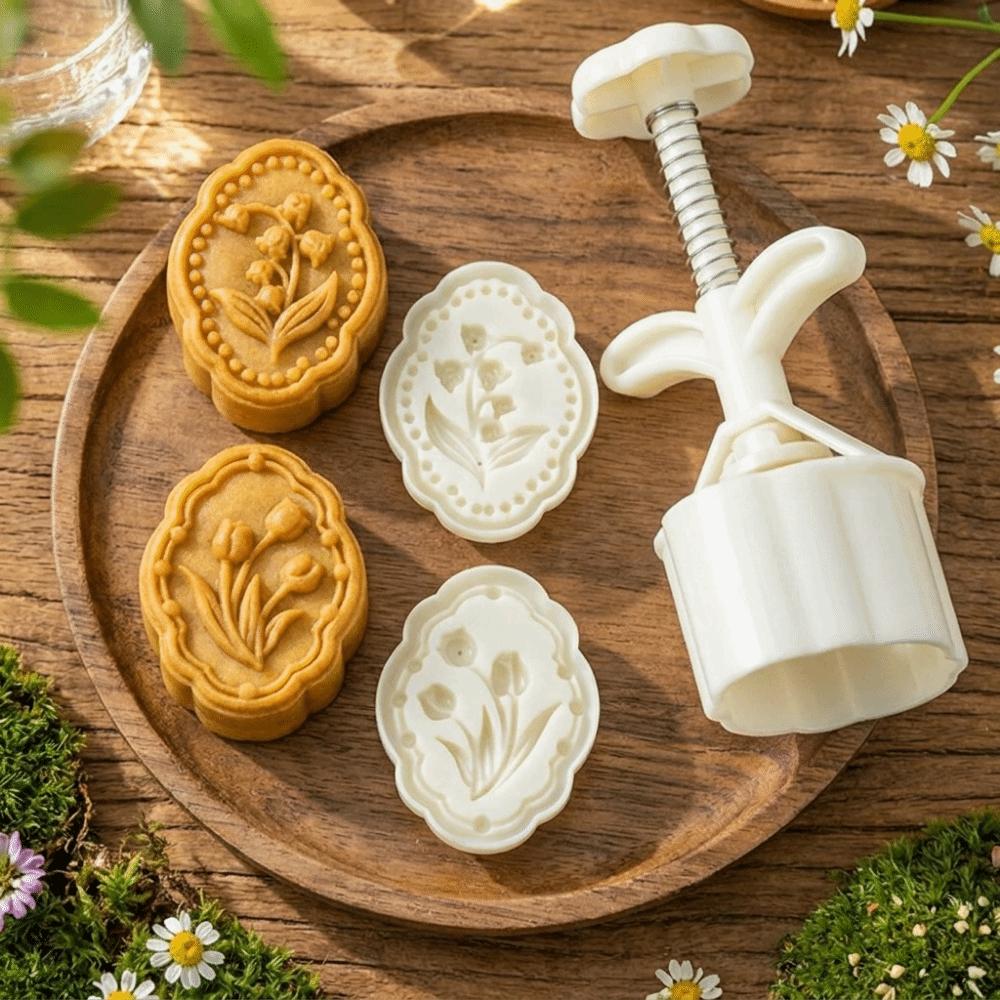Kunststoff Mondkuchenform 3D-Muster Handgepresste Form Praktische Gebäckformen DIY Backwerkzeug