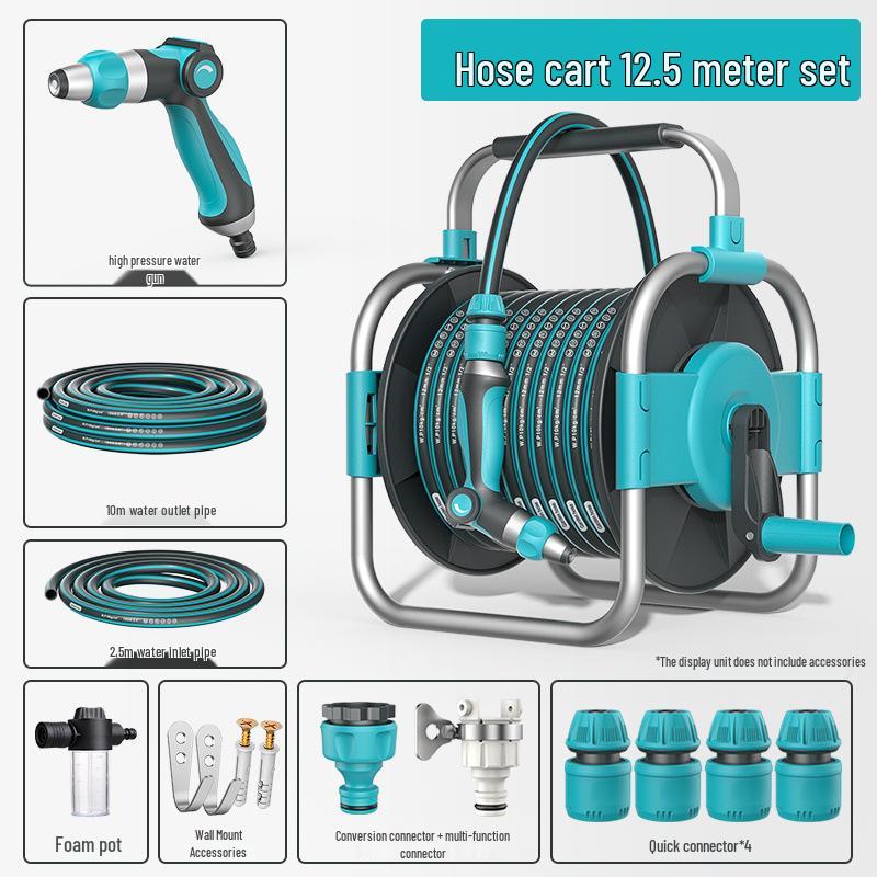 High-Pressure Car Wash Gun with Hose, Anti-Freeze Connector, Storage Rack, and Reel for Garden and Household Use