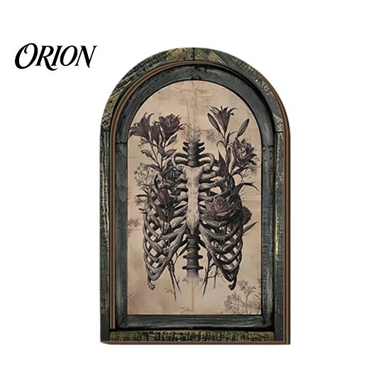 Retro Arched Picture Frame Halloween Wooden Wall Decor, Ghost Cat Double-Layer Hanging Ornament, Distressed Gothic Hazy Painting Style Tabletop Decor