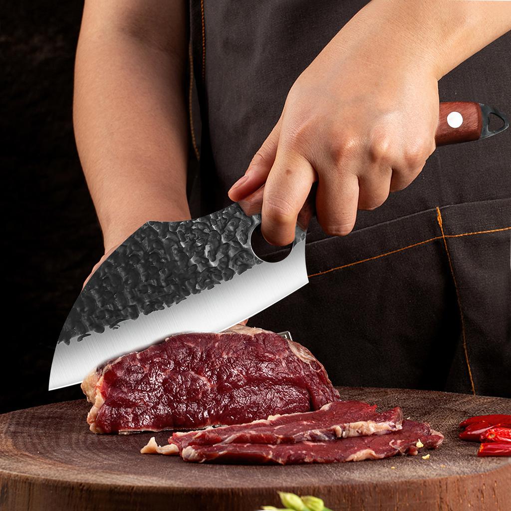 Ultra Sharp Japanese Butcher Knife with Finger Hole Boning Knife Meat Cleaver Stainless Steel Chef Knife Full Tang Wood Handle