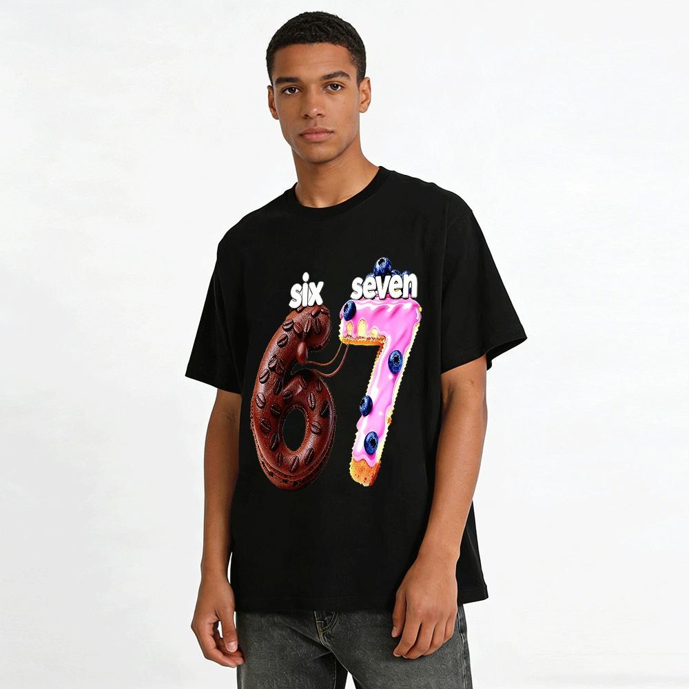 Fun Dessert Number 67 Print Casual Top For Adults And Kids Pure Cotton T-shirt