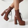 7/Women's High Heel Short Boots Sexy Waterproof Platform Thick Heel Autumn/Winter New Large Size Short Boots