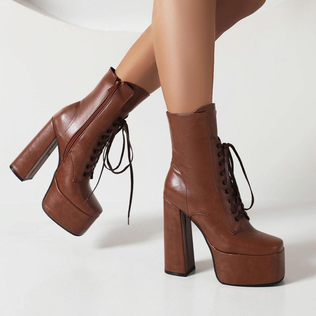7/Women's High Heel Short Boots Sexy Waterproof Platform Thick Heel Autumn/Winter New Large Size Short Boots