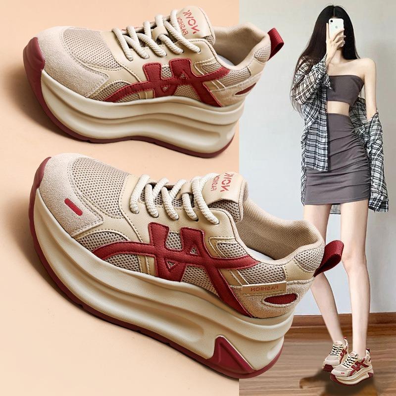 Jesienne buty męskie na grubej podeszwie podwyższające damskie skórzane codzienne sportowe siateczkowe oddychające damskie wszechstronne modne codzienne muffin