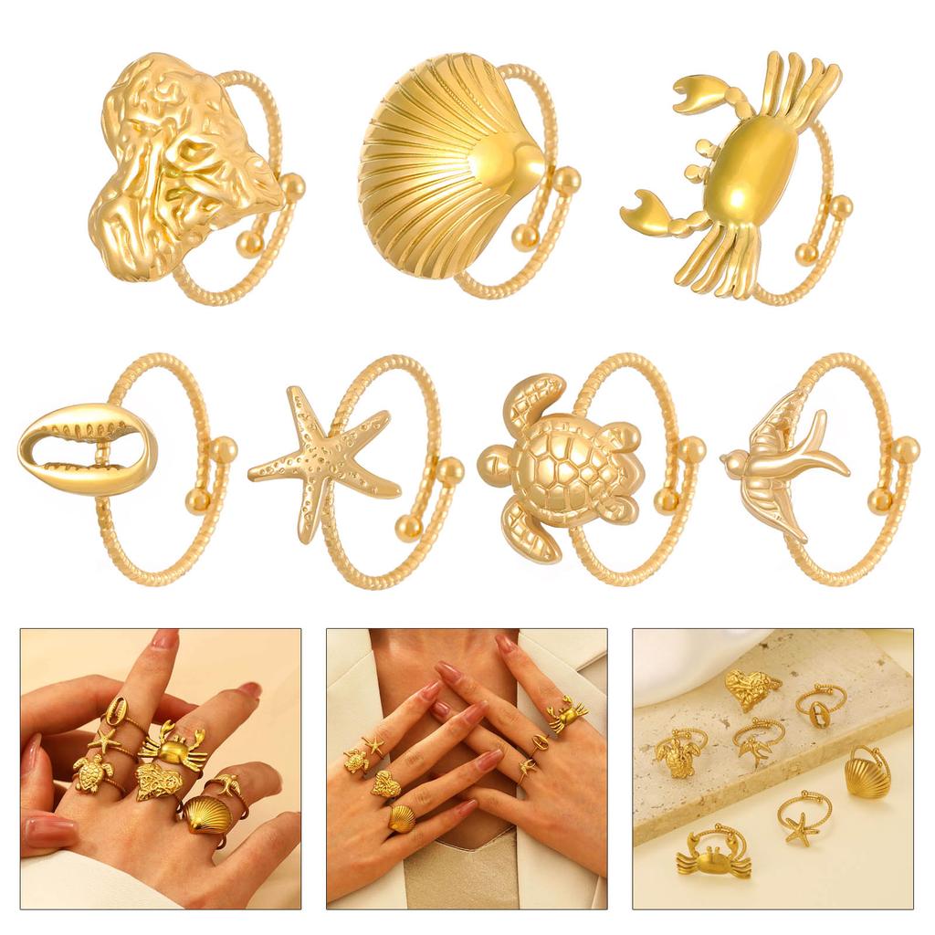 Dating Rings Animal Rings Adjustable Finger Rings Sea Series Open Rings Finger Jewelry Suitable for Party Daily Wear