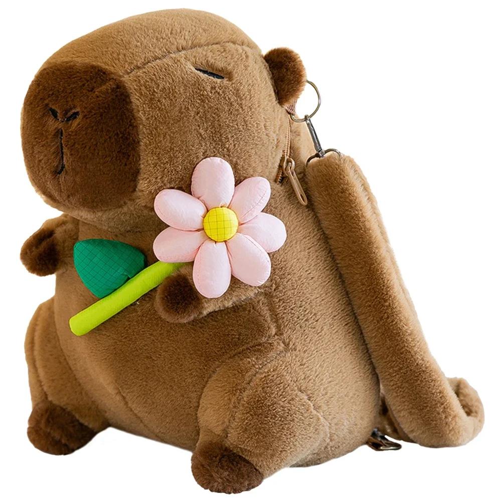 Cute Capybara Plush Backpack Funny Cartoon Capybara Shoulder Bag Student Fur Bag Plush Capybara School Bag for Kids