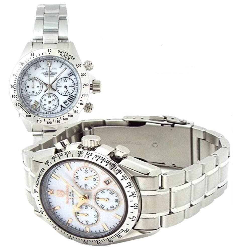 Don Clark Anne Clark Pair Watch Domestic Tachymeter Chronograph Equipped with Domestic Japanese Move Natural Shell White Dial Pair All Stainless