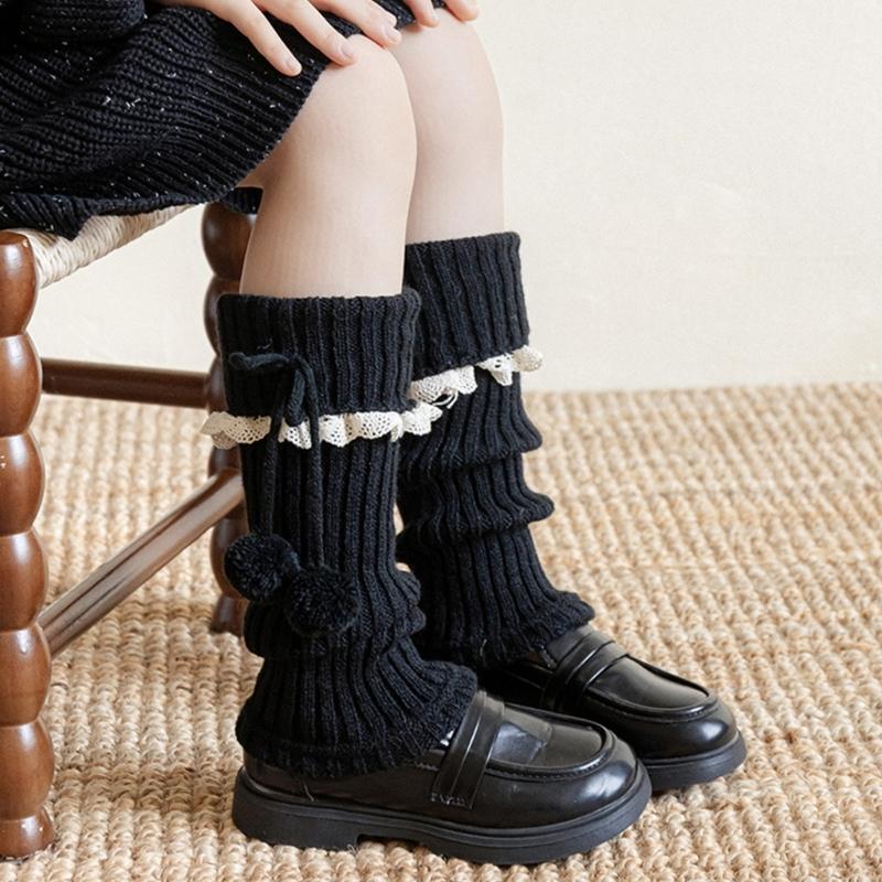 Lolitas Beinstulpen Gestrickte Beinstulpe Süße Weite Bündchen Knöchel Haufen Socken Schülerinnen Fußbedeckung Spitze Rüschen Beinsocken