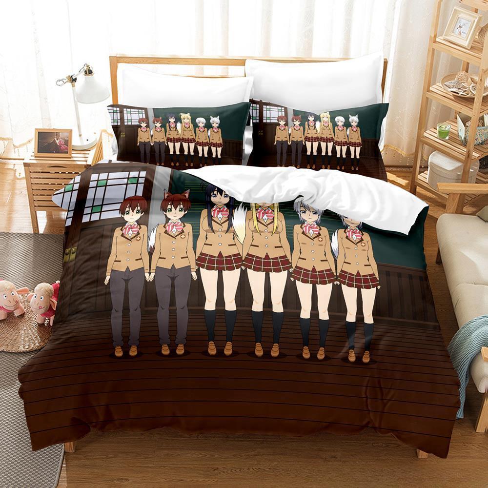3D Printing Anime Kawaii Girls Kanokon Bedding Set Single Twin Full Queen King Size Bed Set Adult Kid Bedroom Duvet Cover Sets