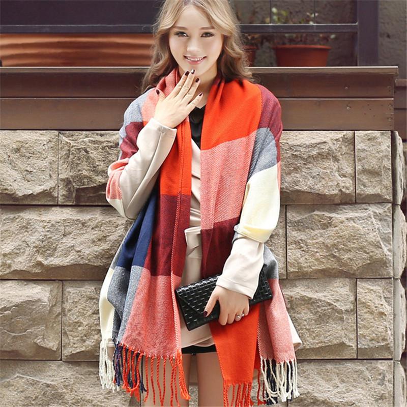 Cashmere Scarf Shawl Winter Stylish Lady Autumn Plaid Wrap Pashmina Tassel Hijab Neck Head Scarves Foulard For Femme