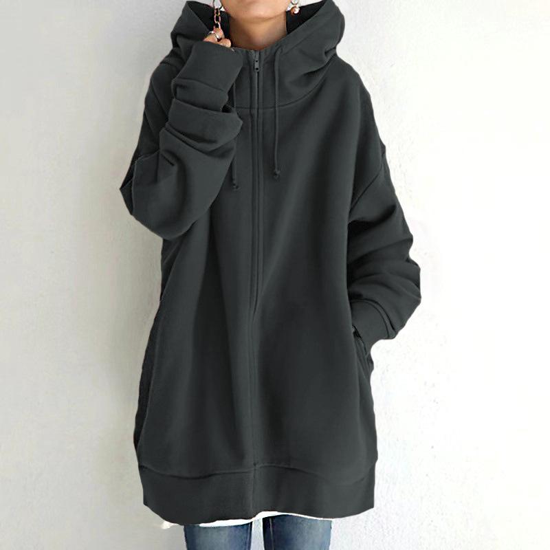 Autumn Winter Personality Street Style Zipper Hoodies Women Loose Casual Solid Hooded Cardigan Coat Jacket Top