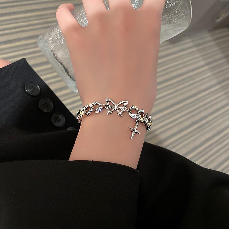 Women Exaggerated Fashion Personality Rhinestone Butterfly Cross Bracelet Hand Jewelry