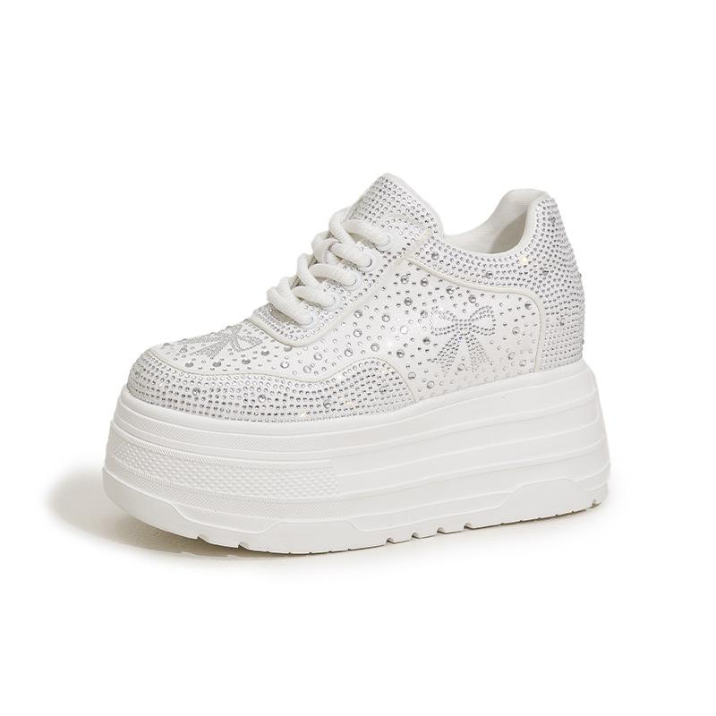 

Платформа білі туфлі жіночі 2025 осінь нові пінопластова платформа збільшення внутрішньої висоти жіночі туфлі мафін універсальні повні діаманти повсякденні туфлі 38