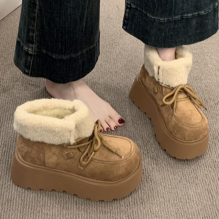 Retro Short Tube Thick-soled Snow Boots Women's Winter New 2025 Fleece Thickened and Heightened New Thermal Cotton Shoes