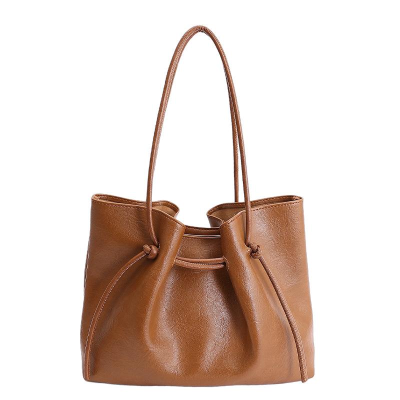 Soft PU Tote Bag with Drawstring Detail Large Capacity Everyday Fashi Shoulder Bag for Women