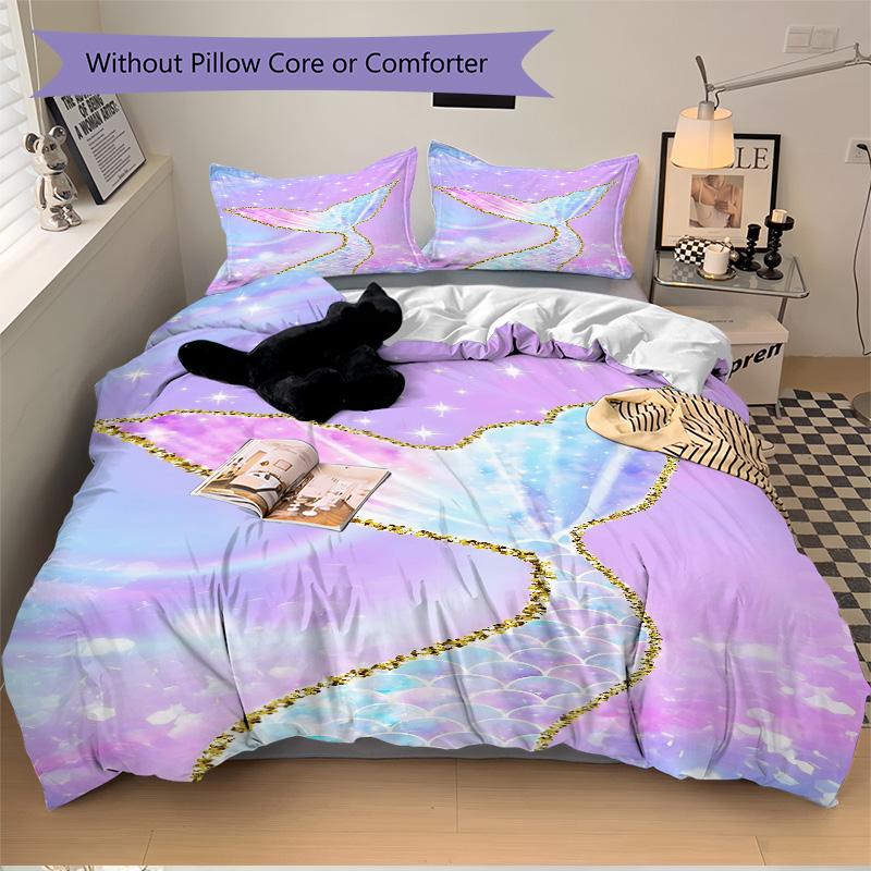 Mermaid Tail Fantasy Print 3Pcs Bedding Setduvet Cover With 2 Bedropillowcase Home Birthday Gift