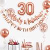 Rose Gold Thirty & Fabulous Happy 30th Birthday Banner Garland Foil Balloon 30 for Womens 30th Birthday Decorations Hanging 30 and Fabulous Cheers to
