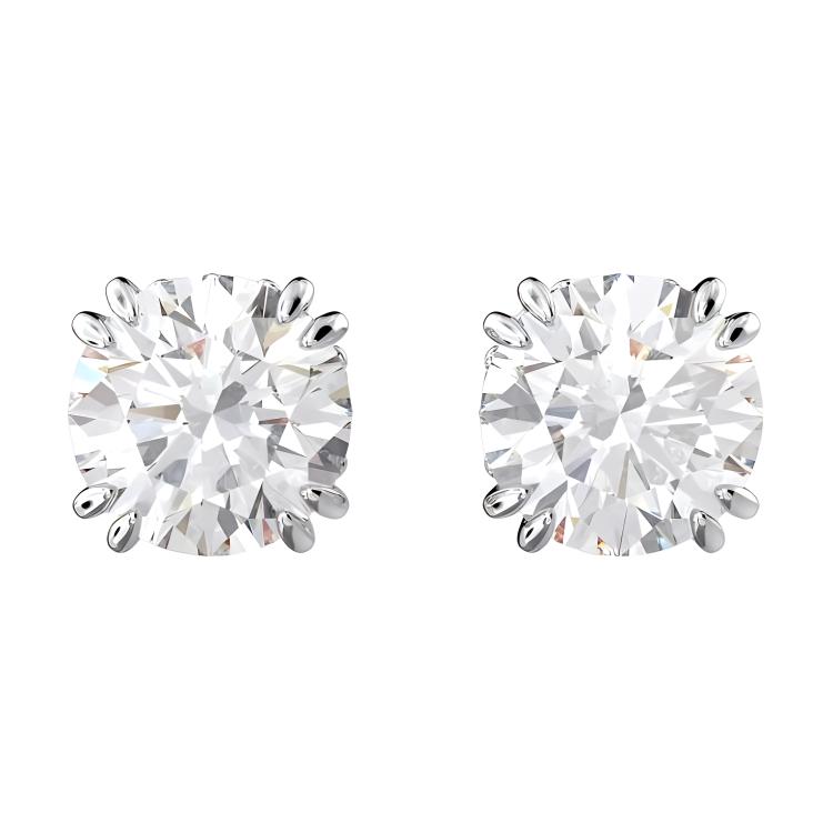 Swarovski Constella Round Cut Fashion Rhodium Plated Cubic Zirconia Stud Earrings Women earrings 5636712 Box (Random Color)