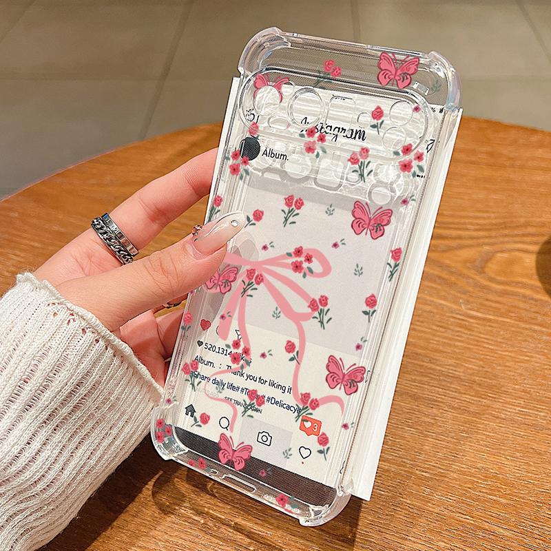 Bowknots Cherry Pattern Case For Google Pixel 9 Pro XL 9A Shockproof TPU Silicone Clear Soft Cover