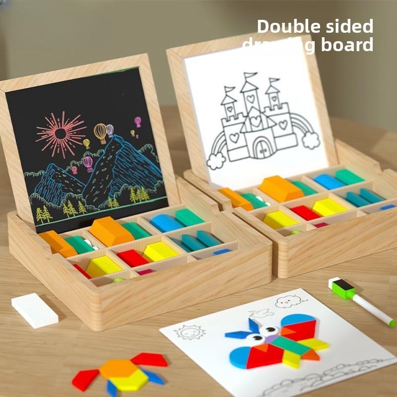 Kids Magnetic Wooden Puzzle Board Geometric Building Blocks Cognitive Skills