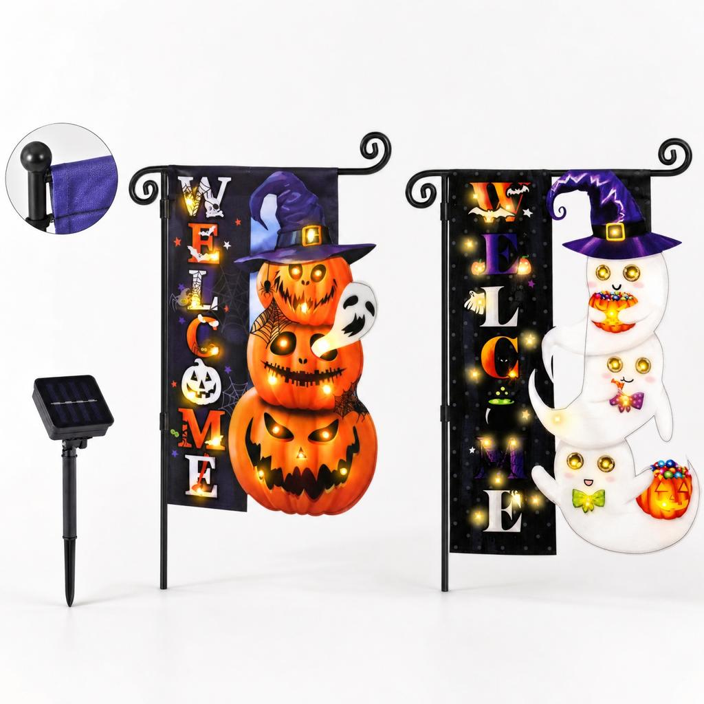 Halloween Glowing Garden Flag, Outdoor Yard Flag Double-Sided Print for Seasonal Decoration
