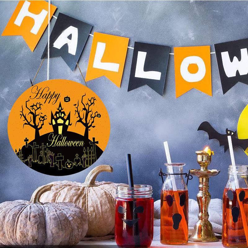 Round Wooden Halloween Hanging Sign Decorations for Home