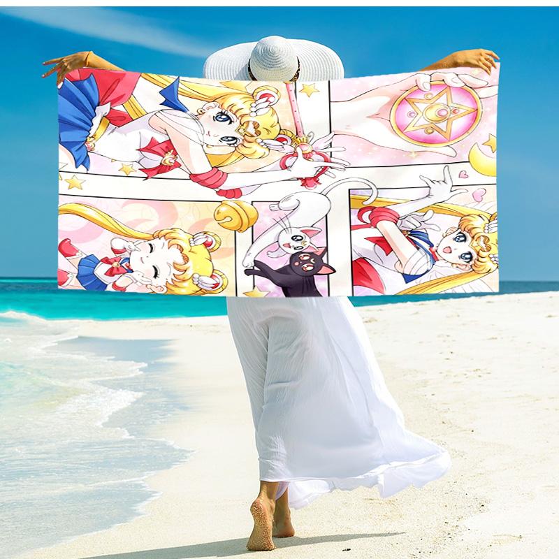 1pc Sailor Moon Adventure beach towel,quick drying absorbent beach towel,outdoor sports swimming beach towel,Soft and comfortable Y73021