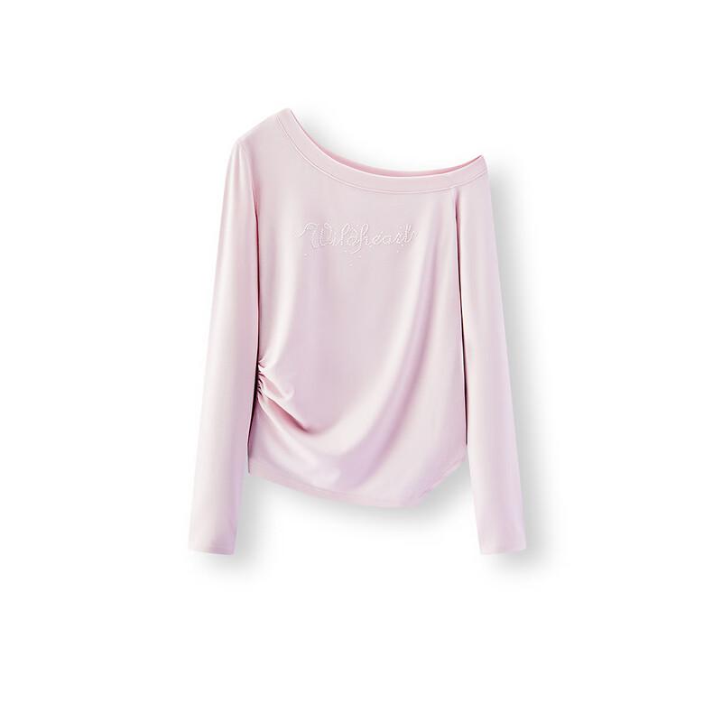 Semir Women's Slim Fit Off-Shoulder Letter Crop Long Sleeve T-Shirt