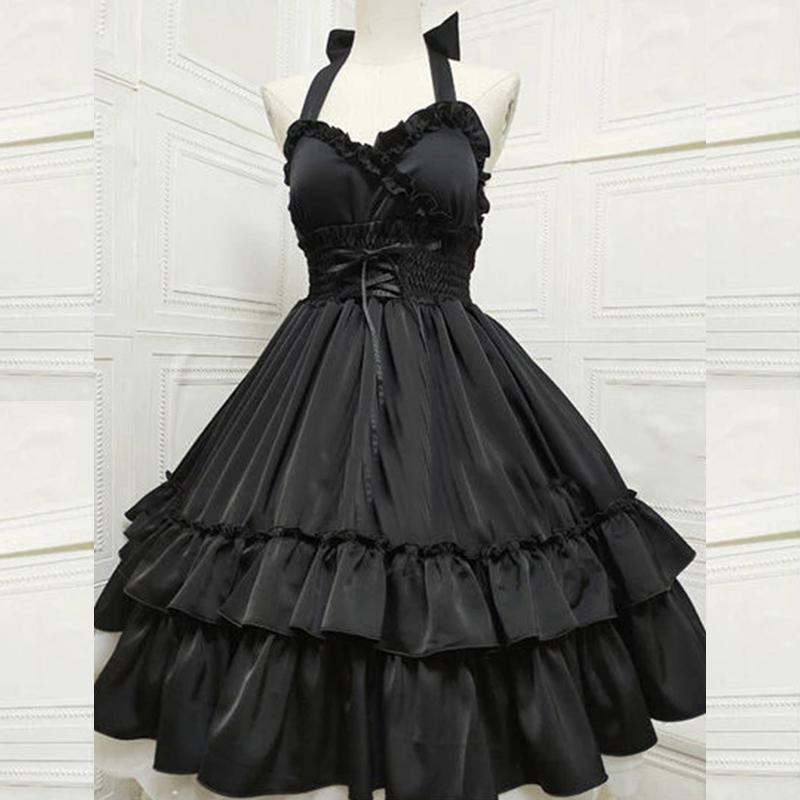 VestidoLolita Elegante para Mujer Color Sólido Hermosos Vestidos Vintage con Cuello Halter