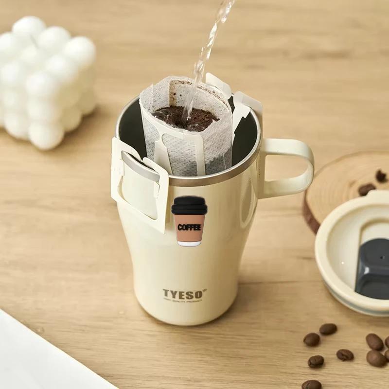Tyeso 500ML Thermoses Insulated Coffee with Handle Portable Thermal Travel Mug for Hot Cold Drinks Outdoor Vacuum Office Home with Coffee Sticker