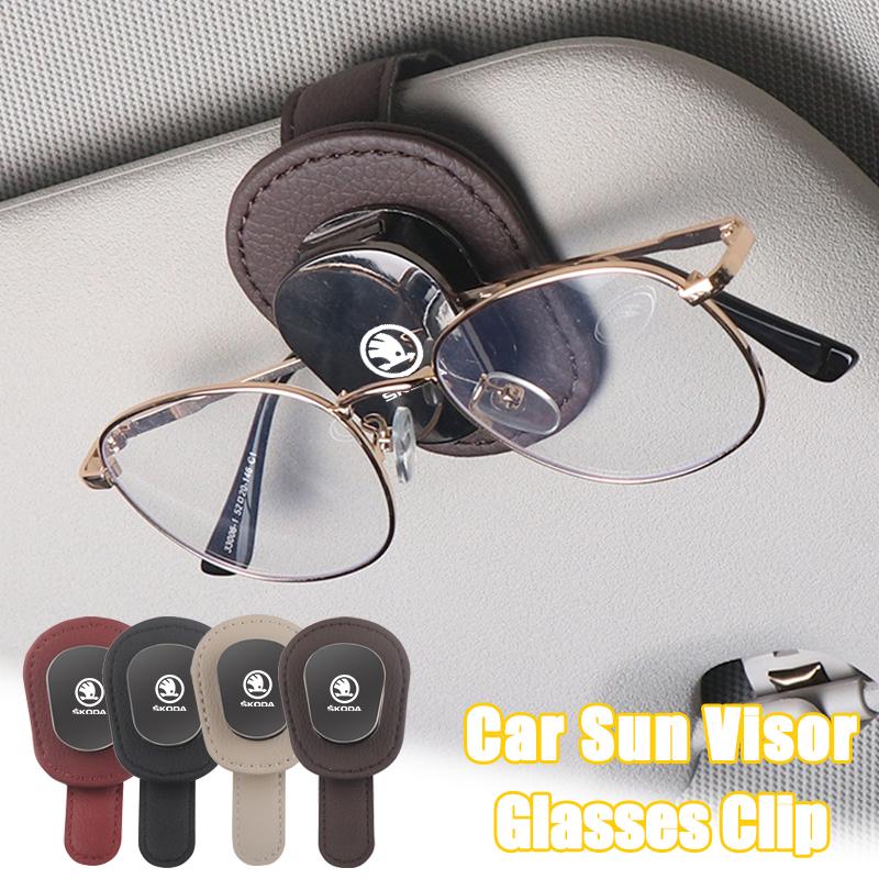 CAPR9 Car Glasses Clip Sun Visor Storage Clamp Ticket Card for Skoda Fabia Yeti Rapid Kodiaq Mk3 A4 A6 A7 Kamiq Karoq Vrs Accessories