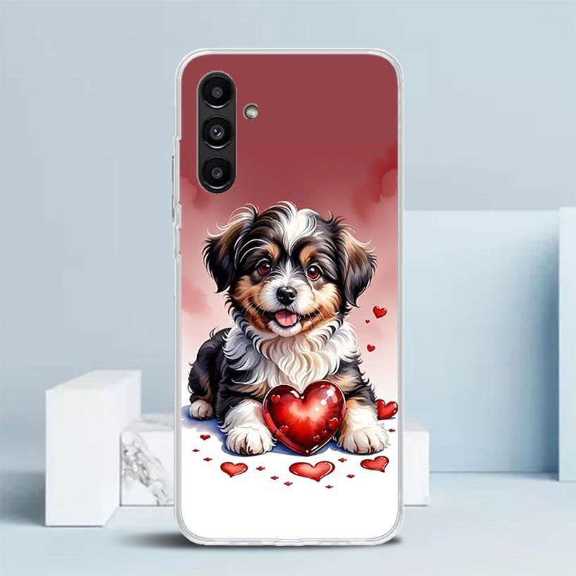 Lovely Puppy Heart Dogs Phone Case For Samsung Galaxy A17 A37 A57 A16 A15 A14 A13 A56 A55 A54 A53 A36 A35 A34 A33 A26 A25 A24 A2
