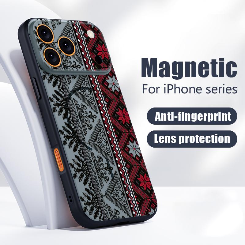 Magnetic For Magsafe Case For iPhone 17 Pro Max European-style Vintage Pattern Skin Feeling Cover For iPhone 16 15 14 13 Pro Max