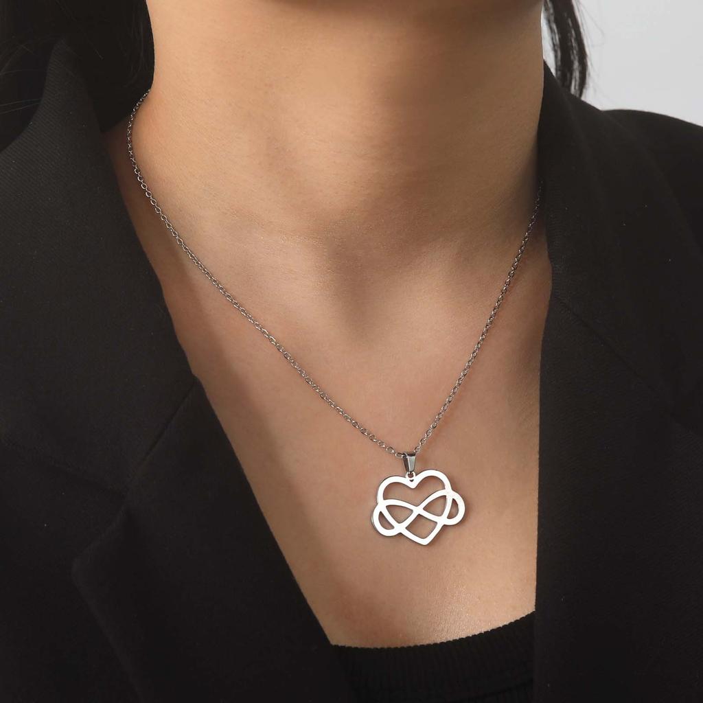 Minimalist Hollow-Out Infinity Heart Pendant Titanium Steel Necklace