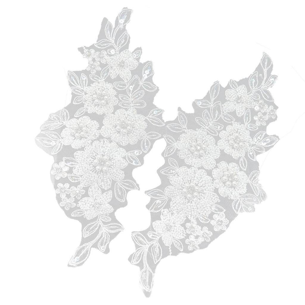 Flower Embroidered Lace Applique Beads Rhinestones Applique Sew On Patches Applique for Wedding Gown Evening Dress