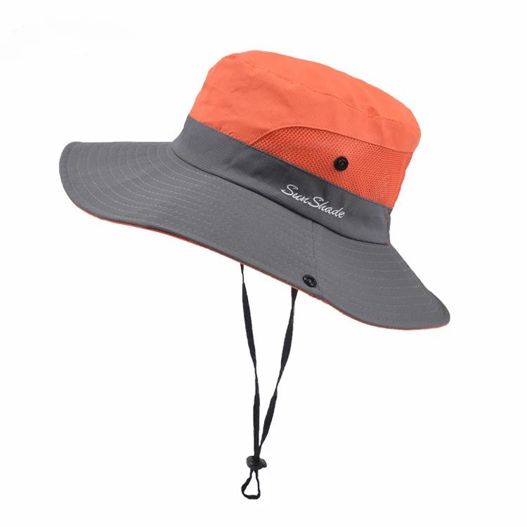 Summer Women Large Wide Brim Bob Hat Sun UV Protection UPF 50+ Hat Bucket with Chain Strap Outdoor Fishing Hiking Hat for Female