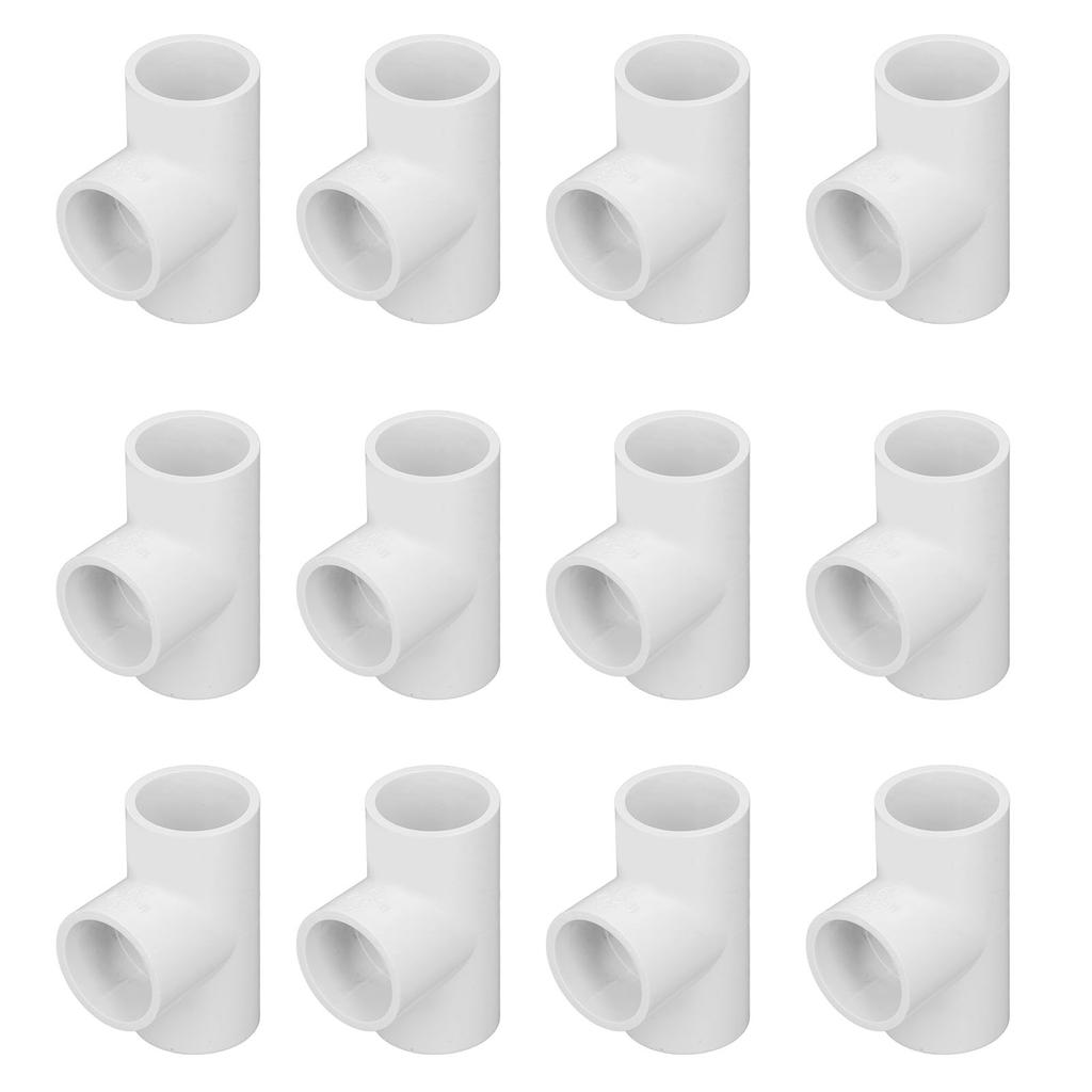 12Pcs PVC Tee Pipe Fittings Plastic Equal Diameter Joints Adapter Water Supply Home Improvement