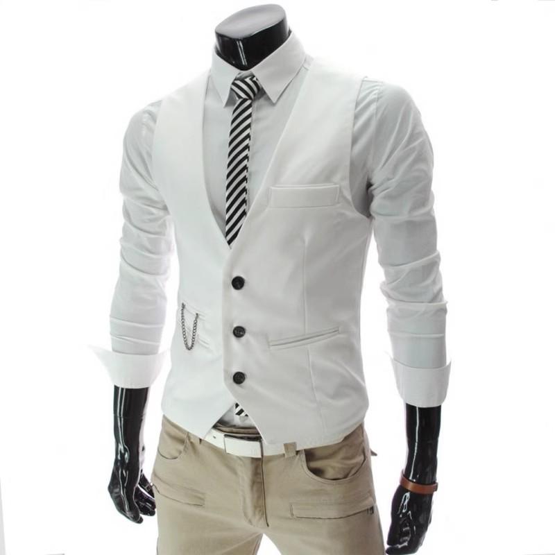 

Чоловічі жилети Slim Fit Чоловічий костюм Жилет Чоловічий жилет Gilet Homme Casual без рукавів Формальний діловий піджак L білий