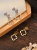 1 Pair of Popular Lucky Stainless Steel Hollow Four-leaf Flower Dangle Earrings Ladies Zircon Earrings Suitable for Daily Wear