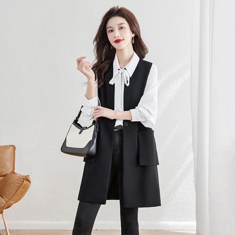 Sisbasher Women's Fall 2025 Commuter One-Button Round Neck Mid-Length Slit Vest