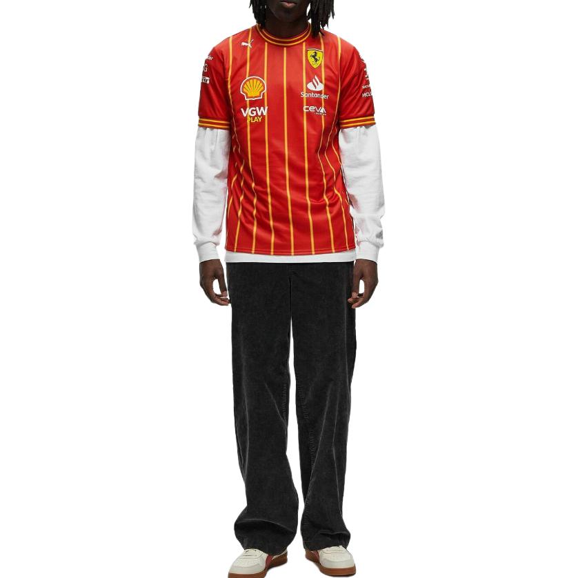 Puma Scuderia Ferrari Team Soccer Jersey Double-Sided Jacquard Crew Neck Short Sleeve Men Jersey Red 763608-02