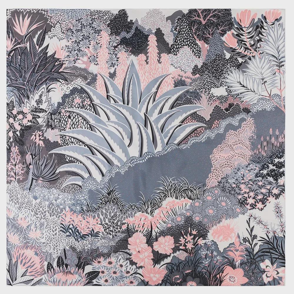 "New European and American Jungle Floral Bird Print 130cm Silk Twill Satin Square Scarf Shawl"